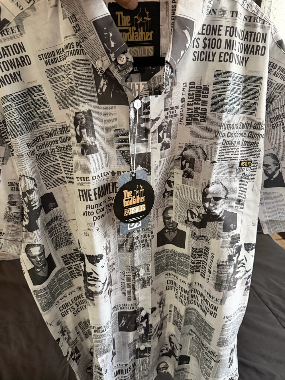 Newspaper-Print Short Sleeve Shirt - Black & White